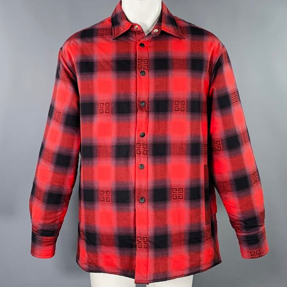 GIVENCHY Size M Red Black Plaid Cotton Snaps Jacket - Picture 1 of 9